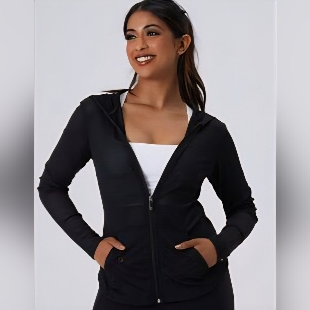 Buff Bunny Collection Womens Large Athletic Workout Black Hoodie Zipup Sweater